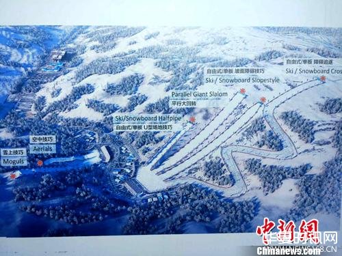 冬奥会比赛场地之一的云顶滑雪公园平面图。中新网记者 李金磊 摄